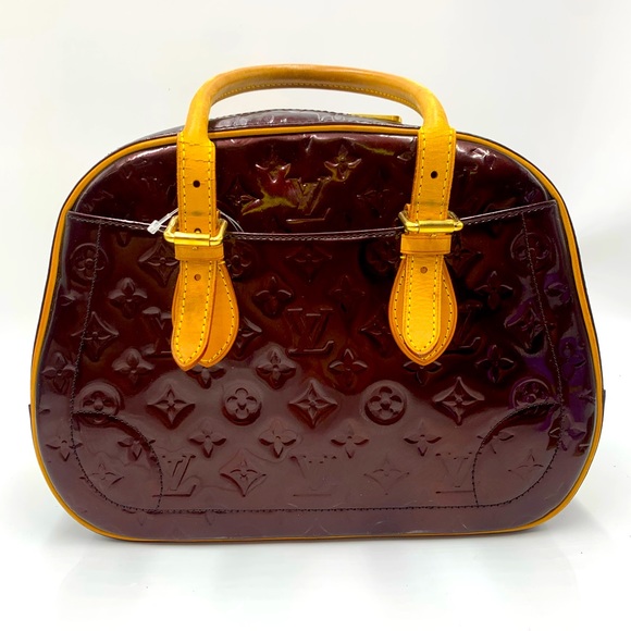 Auth Louis Vuitton Amarante Logo Embossed Vernis Leather Summit Drive Boston Bag - Picture 1 of 16